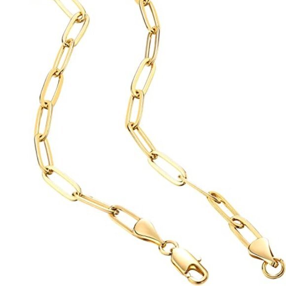 14K Yellow Gold Plated Unisex Paperclip Necklace - Picture 2 of 3